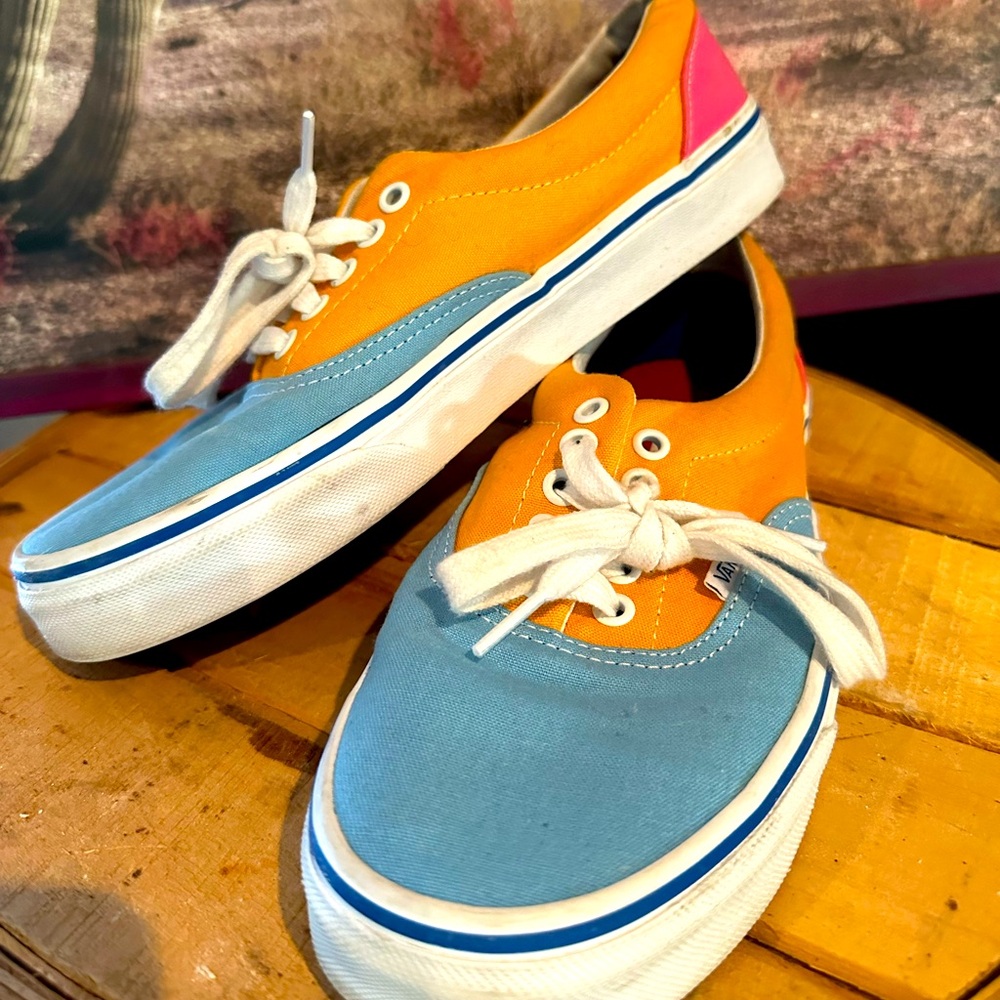 Vans blue, orange and pink shoes. Size 8.0 men’s, women’s 9.5